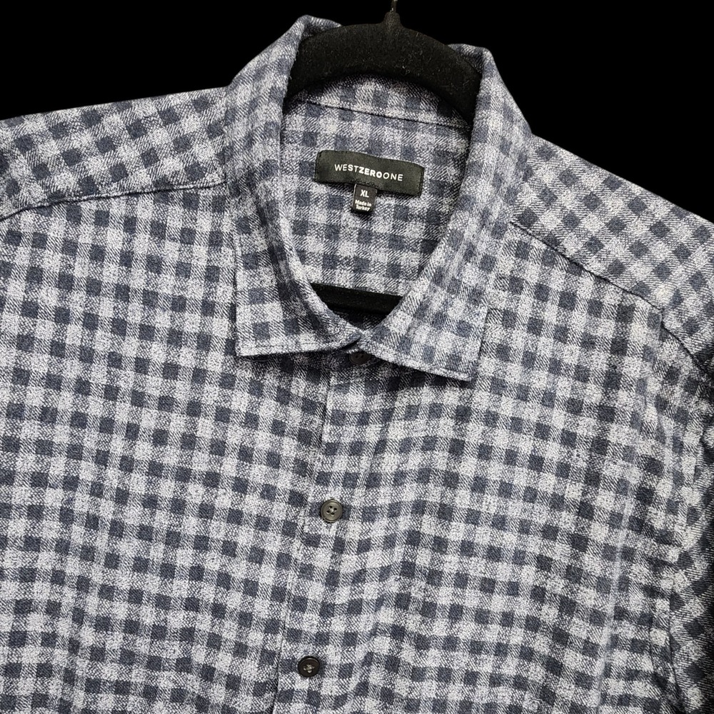 Westzeroone Shirt Mens XL (Fits as Large) Blue Knit Plaid Long Sleeve‎ Button Up